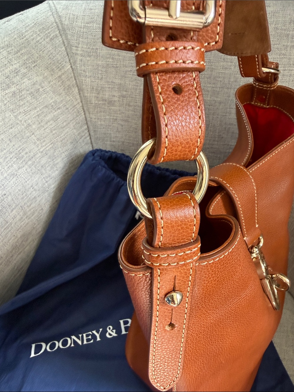 Dooney & Bourke Caramel Brown Pebbled Leather Shoulder Bucket Bag - Picture 8 of 16